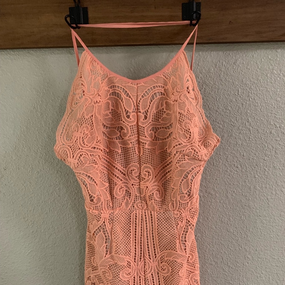 Coral Lace Romper with nude lining